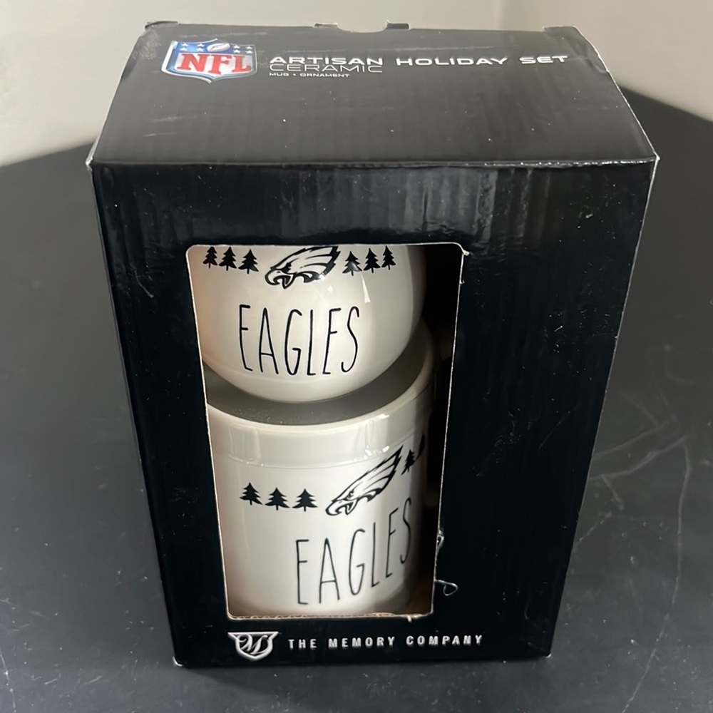 Brand new in package Philadelphia Eagles ornament and mug set